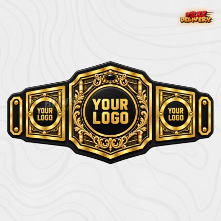 Ornate gold championship belt with baroque scrollwork design