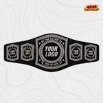 Silver rhinestone championship belt with laurel wreath and crystal border