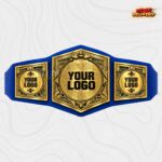 Custom Roman column championship belt with engraved gold plates