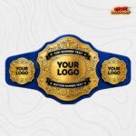 Custom Scalloped Gold Championship Belt, Dual Text Banner Plates - Image 3