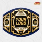 Custom Fantasy Football Trophy Belt, Art Deco Gold and White Plates - Image 5