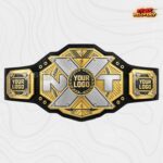 Custom silver and gold championship belt with X plate design