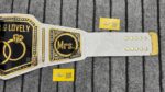 Just Married Mr and Mrs Wedding Championship Belt, Gold-Plated Brass Plates and White Genuine Leather Strap - Image 3