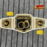 Wedding championship belt with Just Married Mr and Mrs design